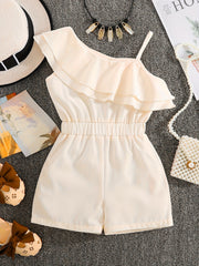 Girls One Shoulder Ruffles Romper Kids Summer Jumpsuit