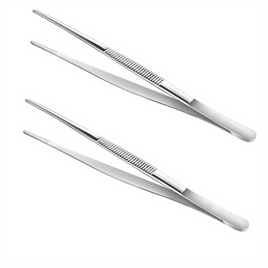 2pcs Stainless Steel Tweezers for BBQ Repair Silvery Durable