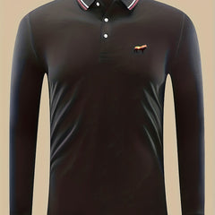 Lion Print Men's Casual Button Up Long Sleeve Polo Shirt