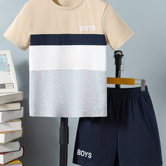 Boys Casual BOYS Graphic Print T shirt&Shorts Set Summer Kids Clothing