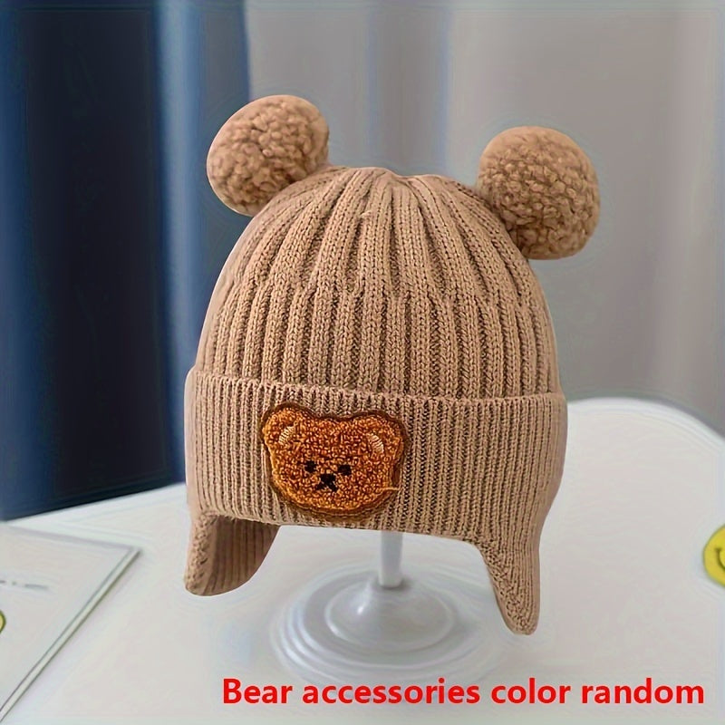 Winter Baby Beanie Cartoon Bear Ear Protection Knitted Hat