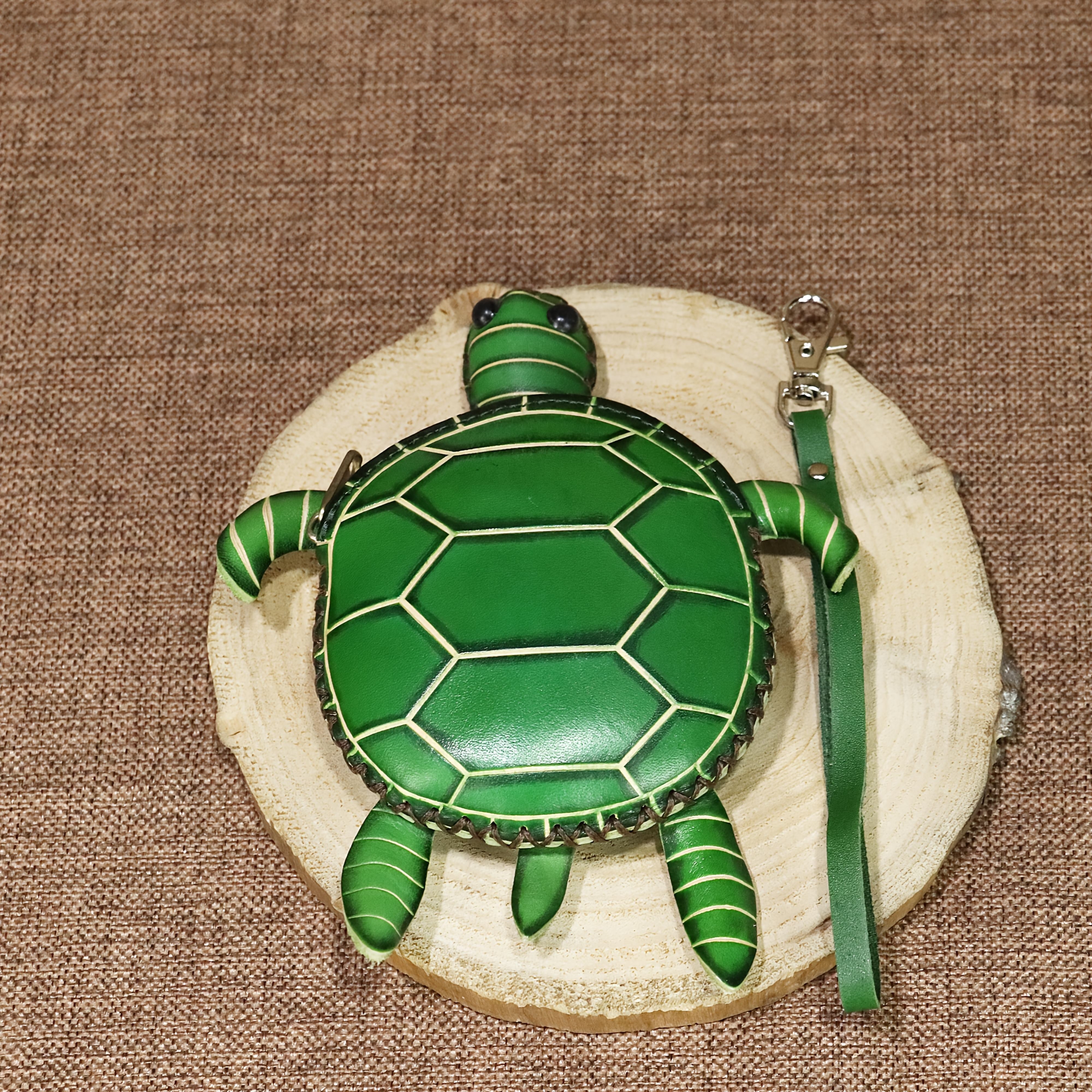 Handcrafted Tortoise Purse Wallet with Wrist Strap Zipper Closure Coin Purse