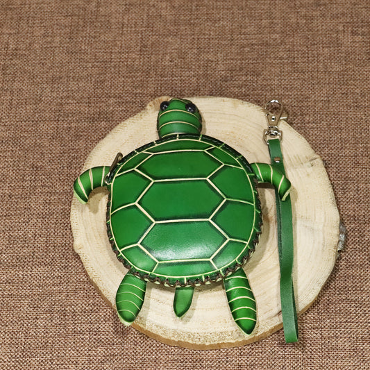 Handcrafted Tortoise Purse Wallet with Wrist Strap Zipper Closure Coin Purse