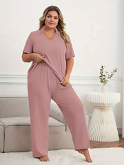 Ribbed Knit Polo Neck Top & Pants Lounge Set