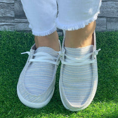 Striped Pattern Flat Shoes Women's Lightweight Comfortable Walking Shoes