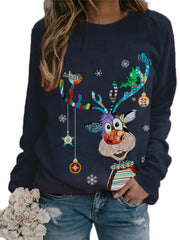 Christmas Graphic Print Sweatshirt Long Sleeve Crew Neck Pullover Sweatshirt