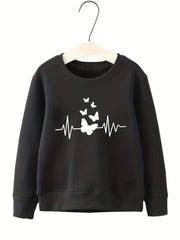 Butterfly & Heart Rate Print Smart Sweatshirt For Girls