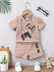 2pcs Baby Boys Gamepad Graphic T shirt & Shorts Set