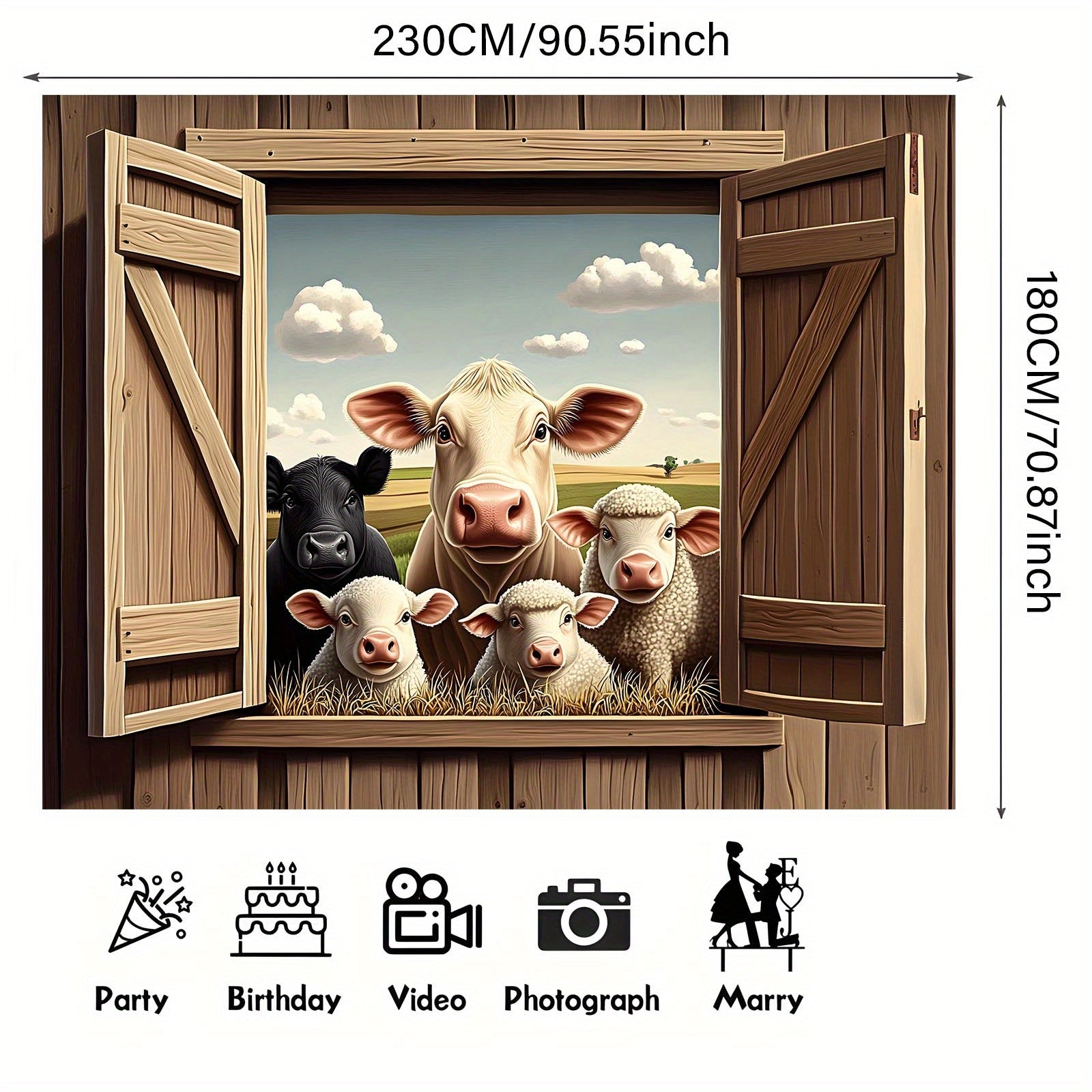 Rustic Farm Animals Peep Through Window Wall Decor with Cow & Sheep Illustration