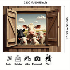 Rustic Farm Animals Peep Through Window Wall Decor with Cow & Sheep Illustration