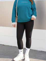 Casual Leggings Women's Plus Solid Fleece High Rise Leggings