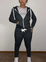 Sporty Outfit Set Women Solid Long Sleeve Zipper Front