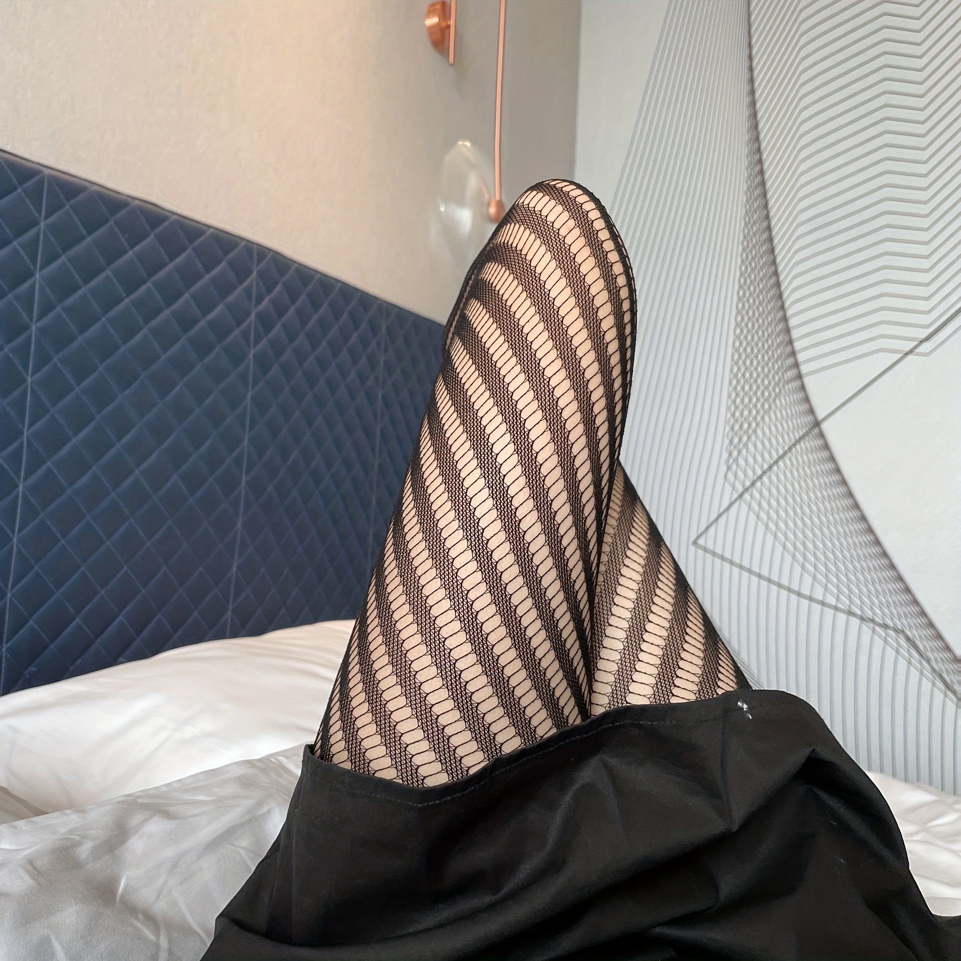 Striped Fishnet Tights High Waist Mesh Pantyhose
