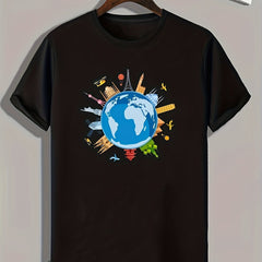 Earth Pattern Print Men's Comfy Sports T shirt Graphic Tee