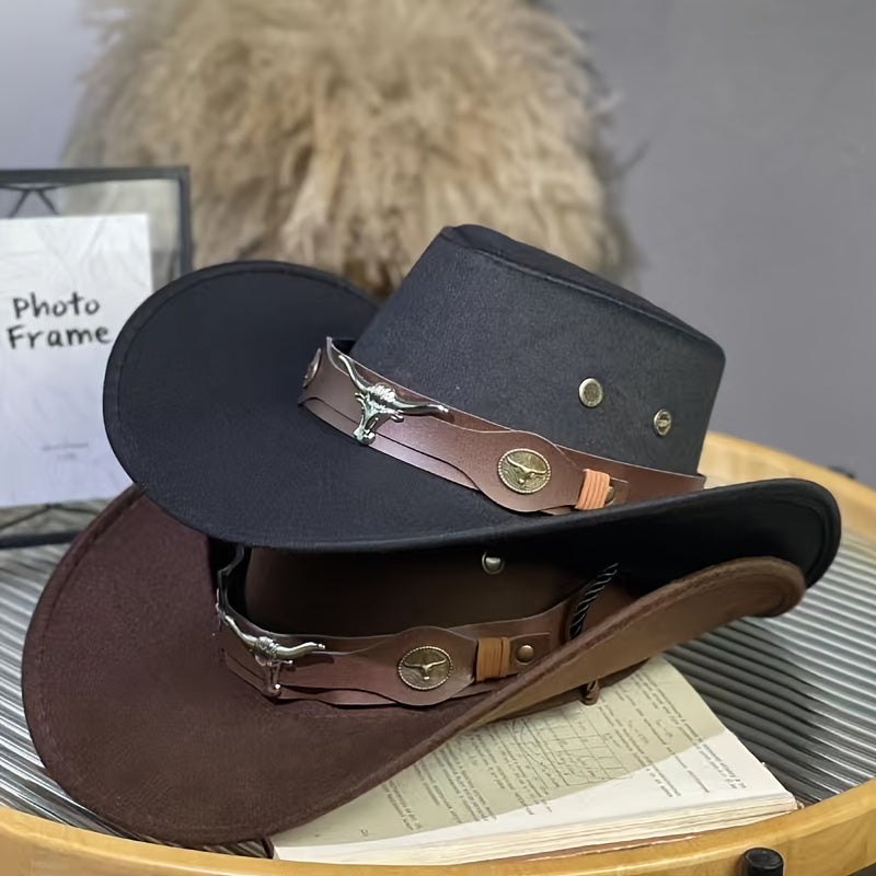 Western Cowboy Hat Wide Brim Hat with Wide Belt for Men