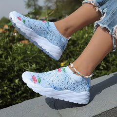 Floral Print Slip On Sock Shoes with Rhinestones