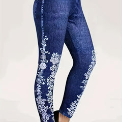 Floral Print High Waist Jeggings Slim Leggings Women's Clothing