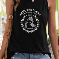 Marine Life Sleeveless Sports Vest Round Neck Casual Tops