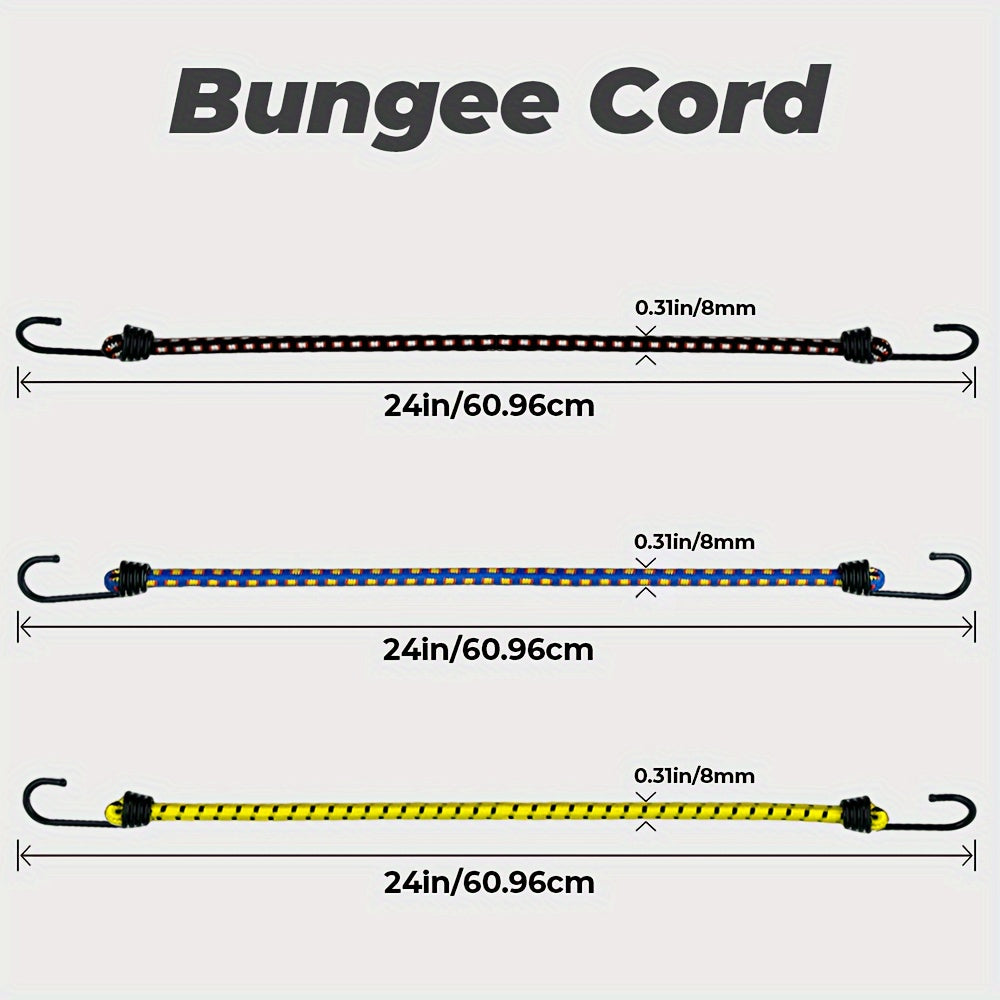 3pcs 8mm Bungee Cords Hooks Heavy Duty Elastic Straps Luggage Camping Tent