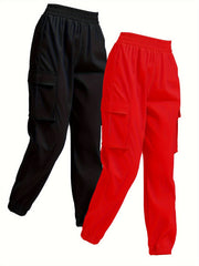 2pcs Casual Sweatpants Elastic Waist Jogger Cargo Pants for Women