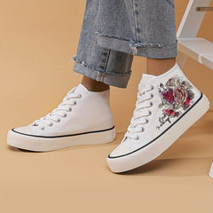Women's Flower Graphic High Top Canvas Sneakers for Lightweight Flatform Comfort