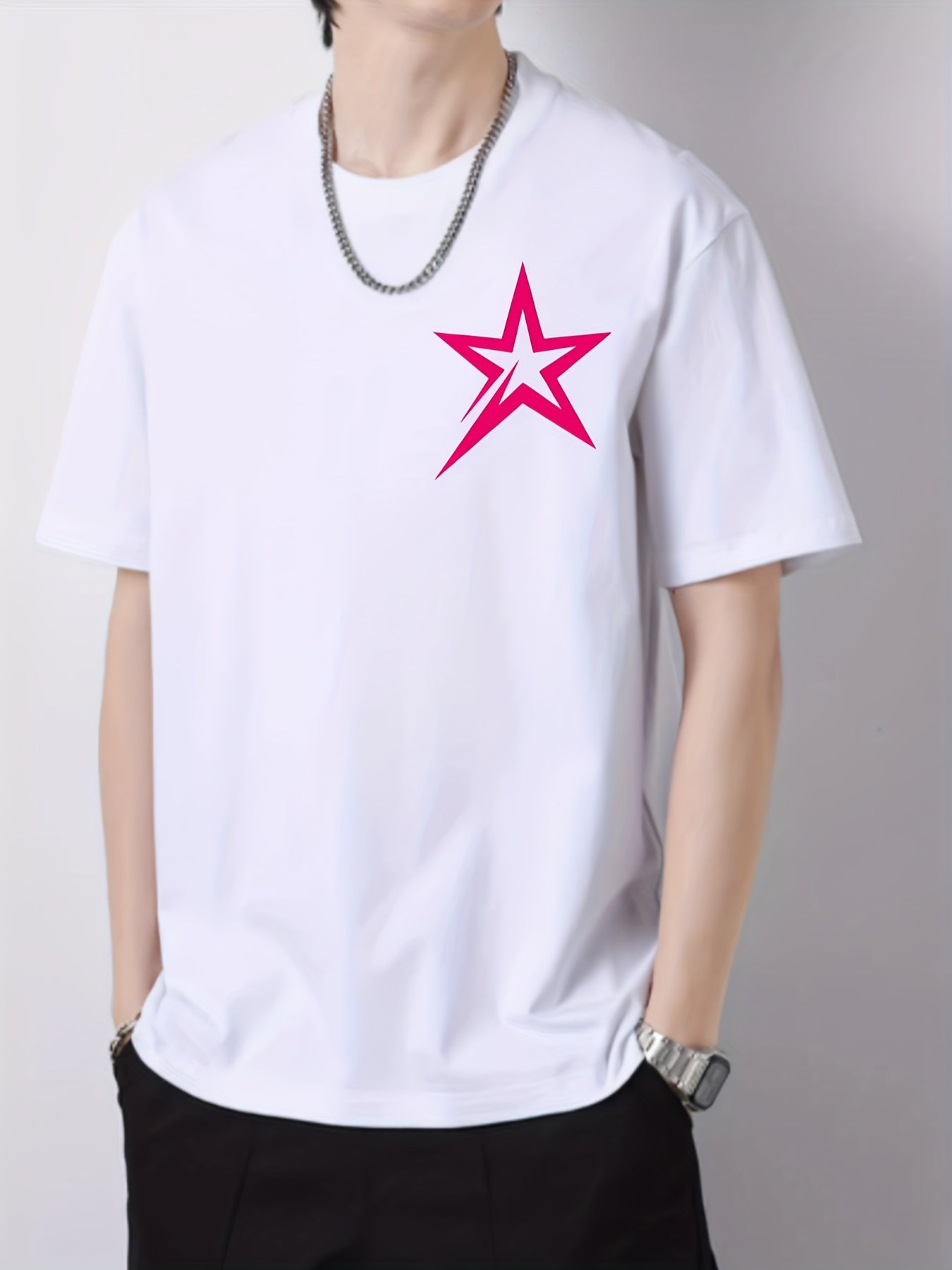 Pentagram Pattern Print Men's Graphic Cotton Crew Neck Tshirt