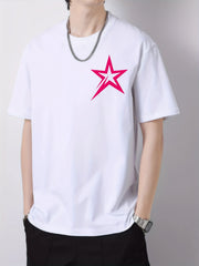 Pentagram Pattern Print Men's Graphic Cotton Crew Neck Tshirt
