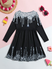 Girls Splicing Long Sleeve Dress Comfy Spring Fall Gift