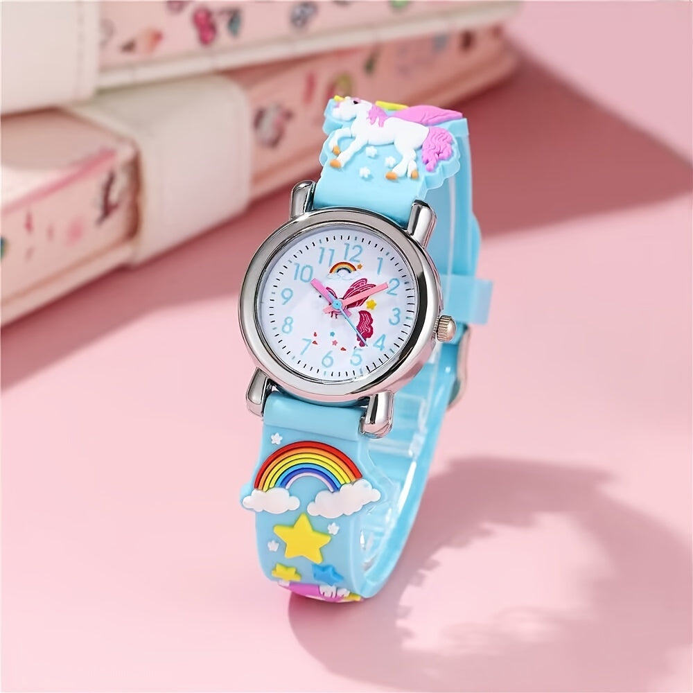 Children's Quartz Watch Rainbow Horse Soft Rubber Strap Boys Girls Watch