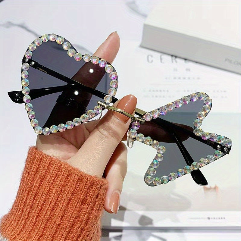 Children's Rhinestone Heart & Hourglass Shape Sunglasses