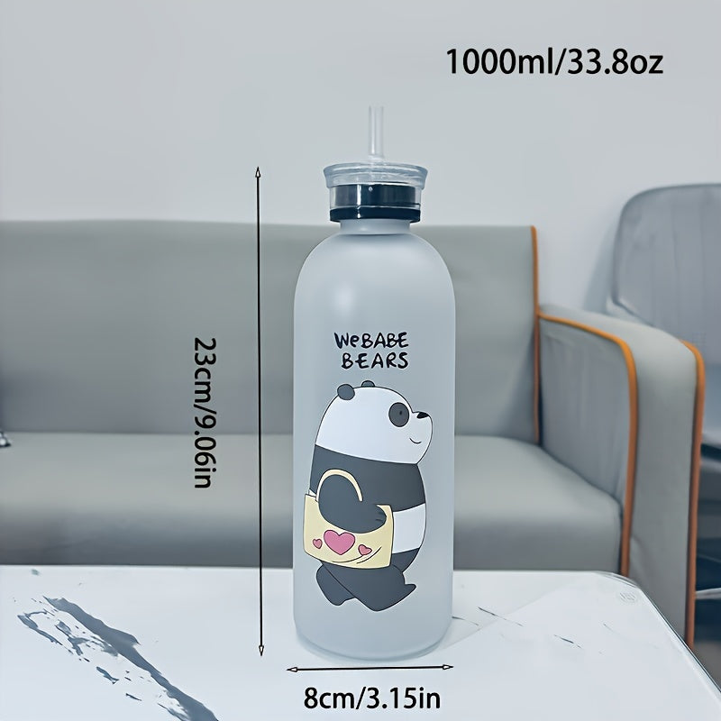 1000ml Frosted Bear Water Bottle w/ Straw - Outdoor Sports & Fitness