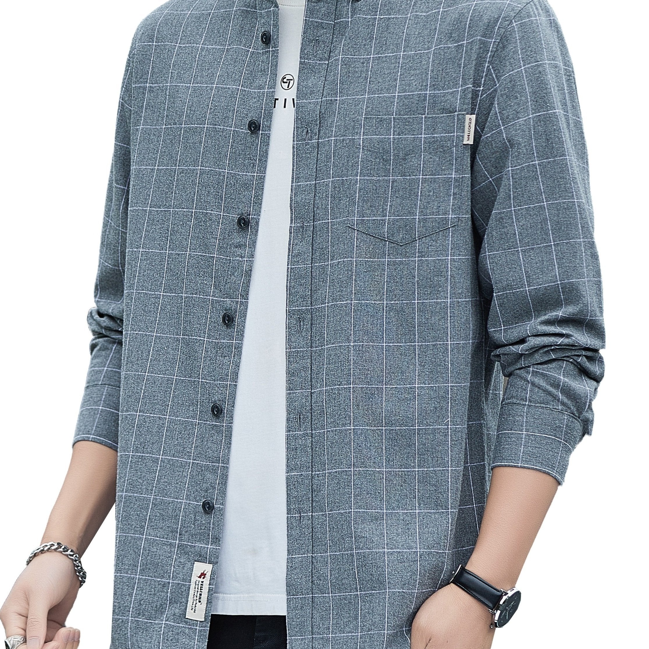 Plaid Print Men's Casual Button Up Shirt with Pocket