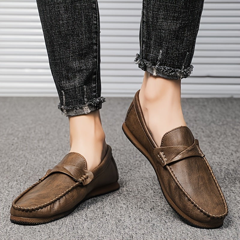Men's Casual Slip On Loafer Shoes with Strap Decor