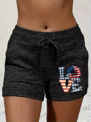 Love Print Drawstring Shorts for Women