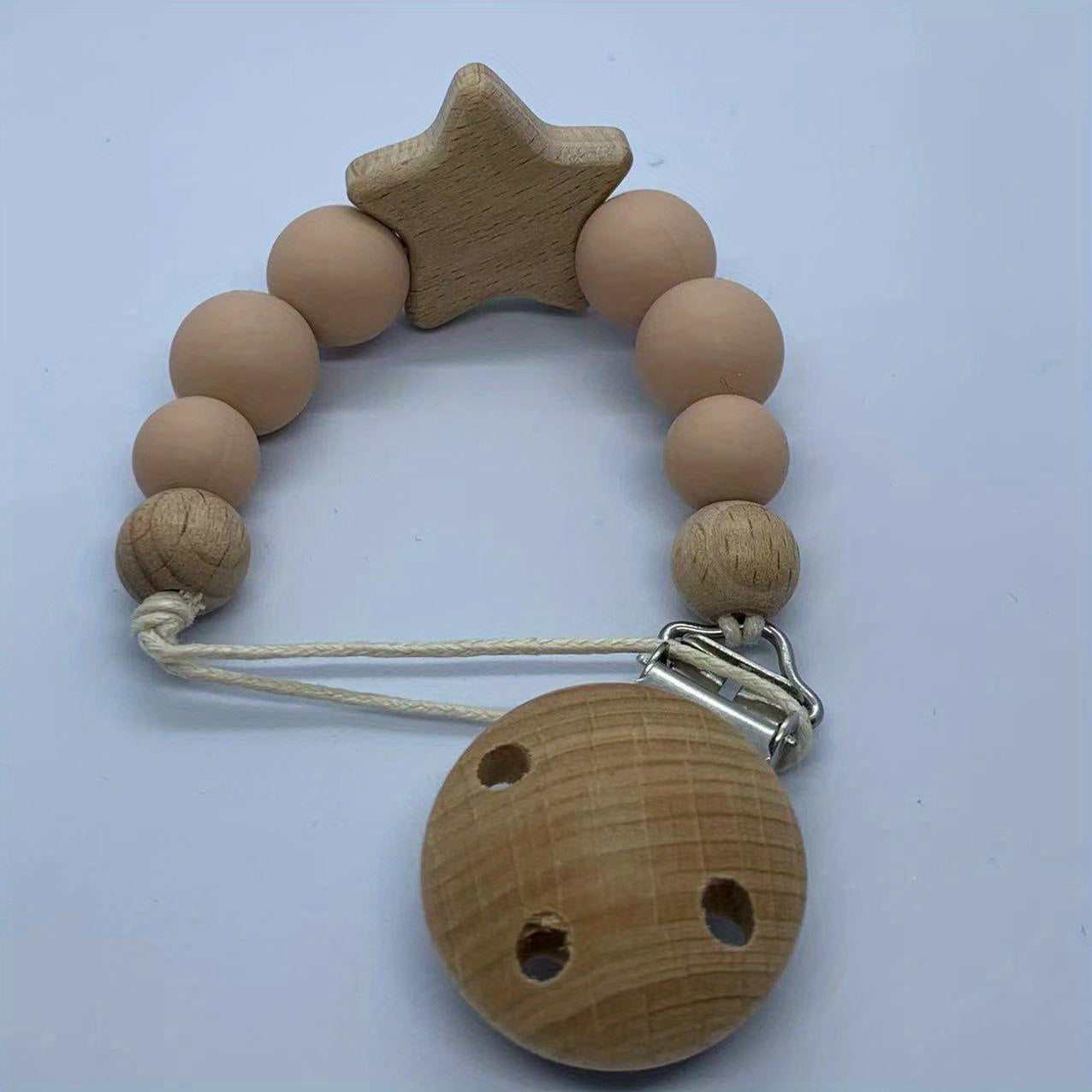 Wooden Pentagram Baby Pacifier Chain for Teething Babies