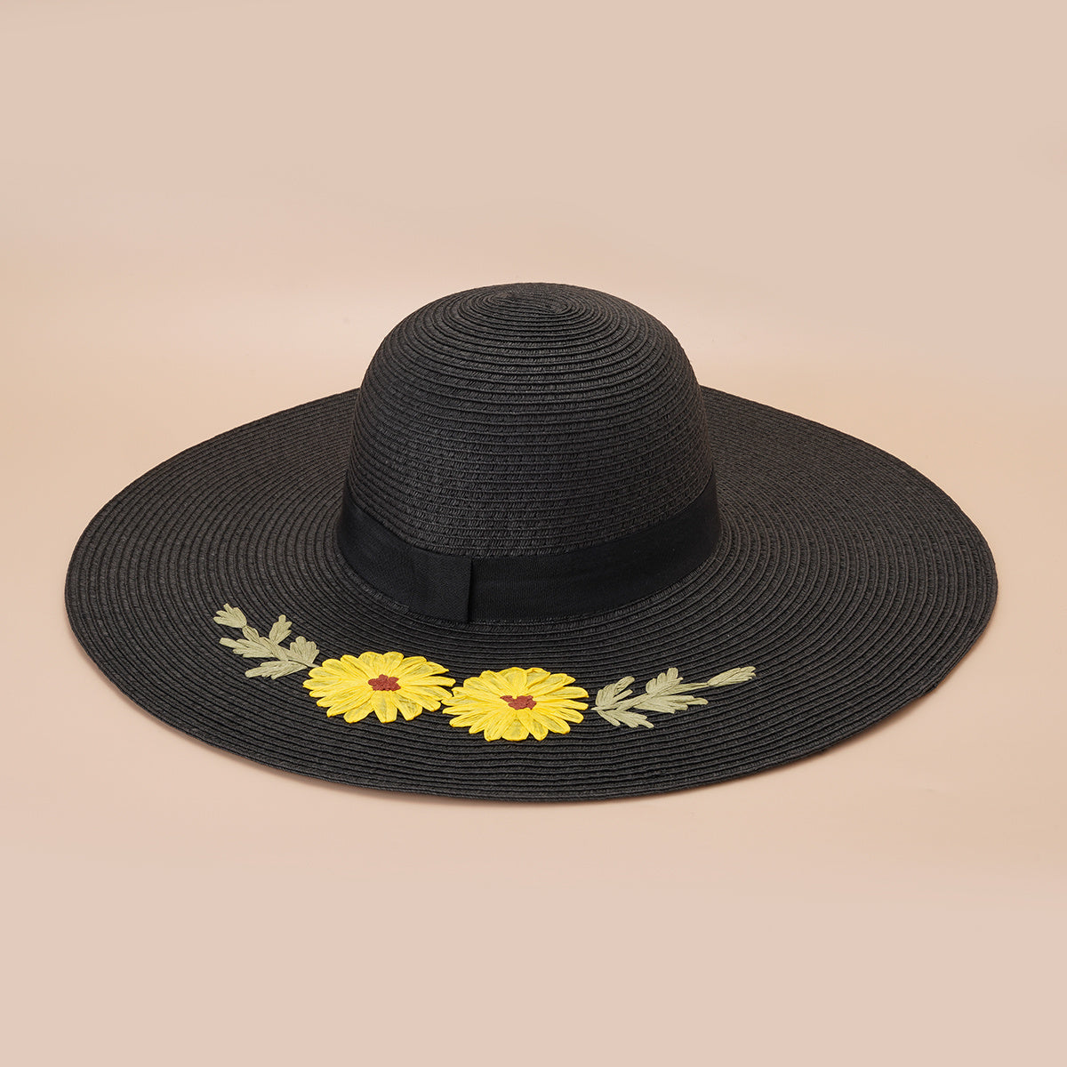 Flower Embroidery Sun Hat Easter Wide Flat Brim Straw Hat Women Beach Travel