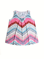Plus Size Print Round Neck Tank Top - Stretch Vest