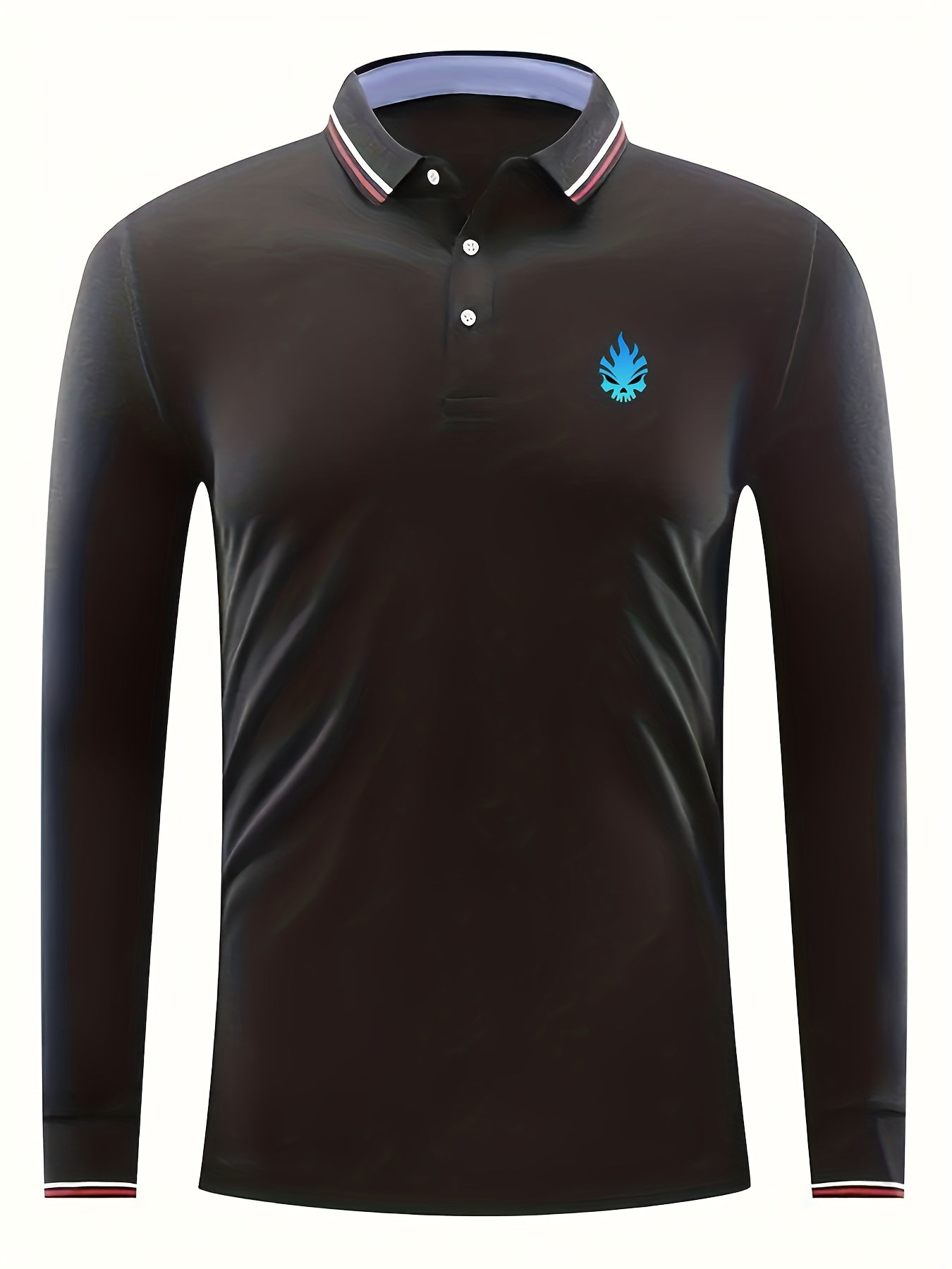 Skull Print Men's Lapel Polo Shirt Casual Button Up Long Sleeve Top