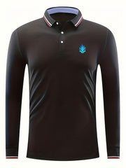 Skull Print Men's Lapel Polo Shirt Casual Button Up Long Sleeve Top