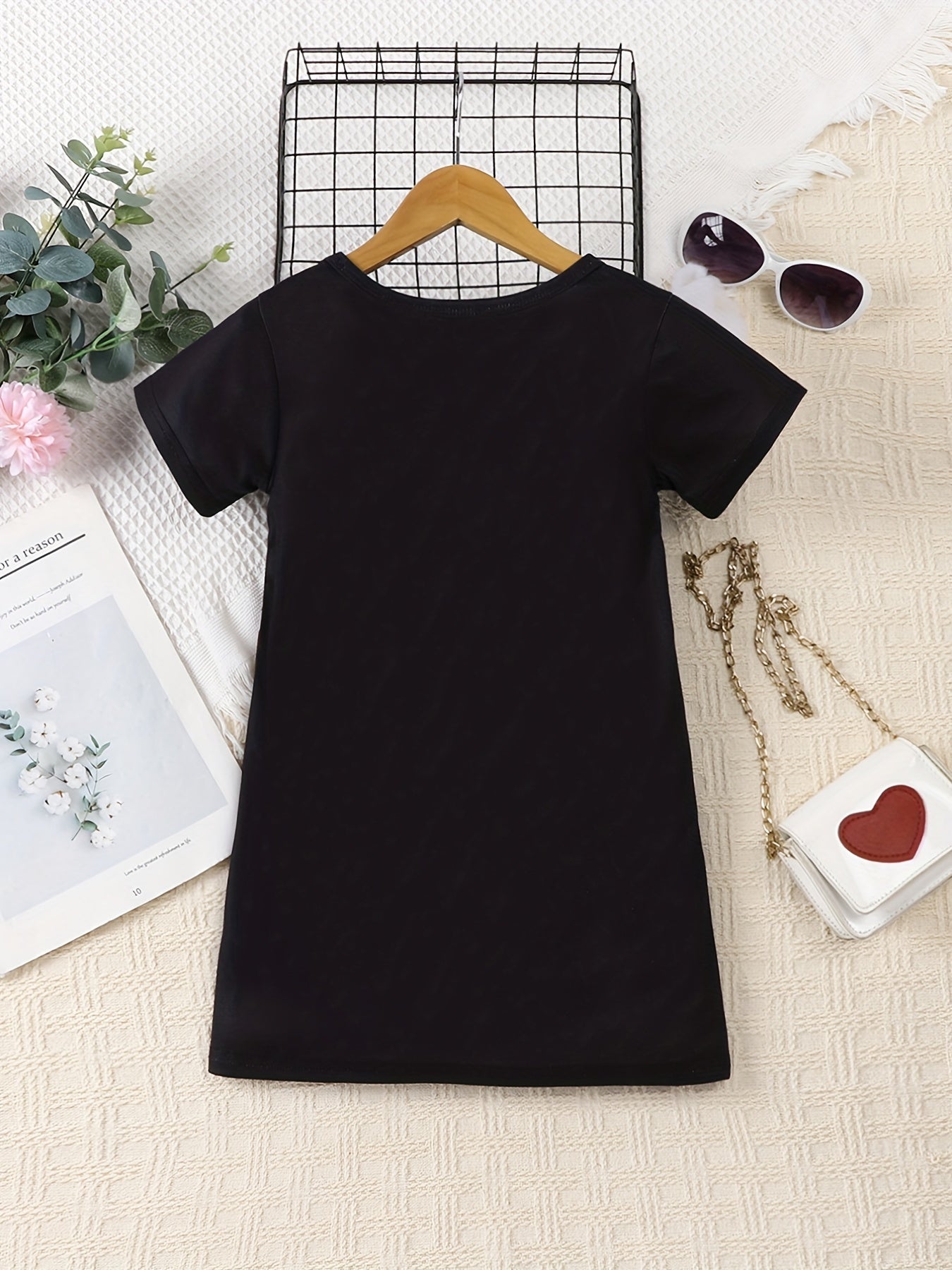 Girls Cat Print Short Sleeve Dress