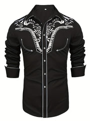 Western Cowboy Men's Long Sleeve Embroidered Shirt Spring Fall Vacation Resort