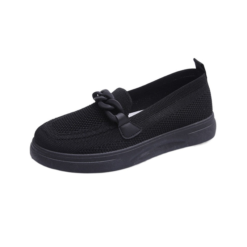 Platform Chain Slip-On Loafers Solid Round Toe Shoes