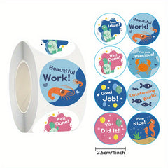 500pcs Reward Stickers Good Job Well Done Sea Animals Pattern Stickers