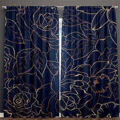 2pcs Golden Flowers and Leaves Floral Foliage Curtains for Home Decor