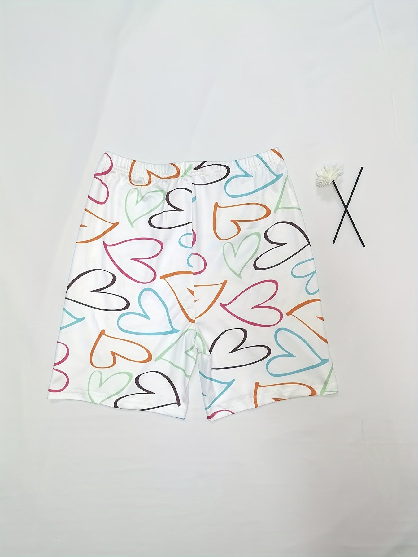 Heart Print High Waist Shorts Slim Elastic Shorts
