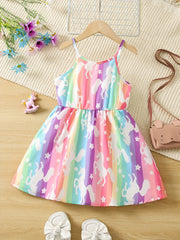 Girls' Rainbow Unicorn Print Cami Dress Kids Beach Vacation Outfit