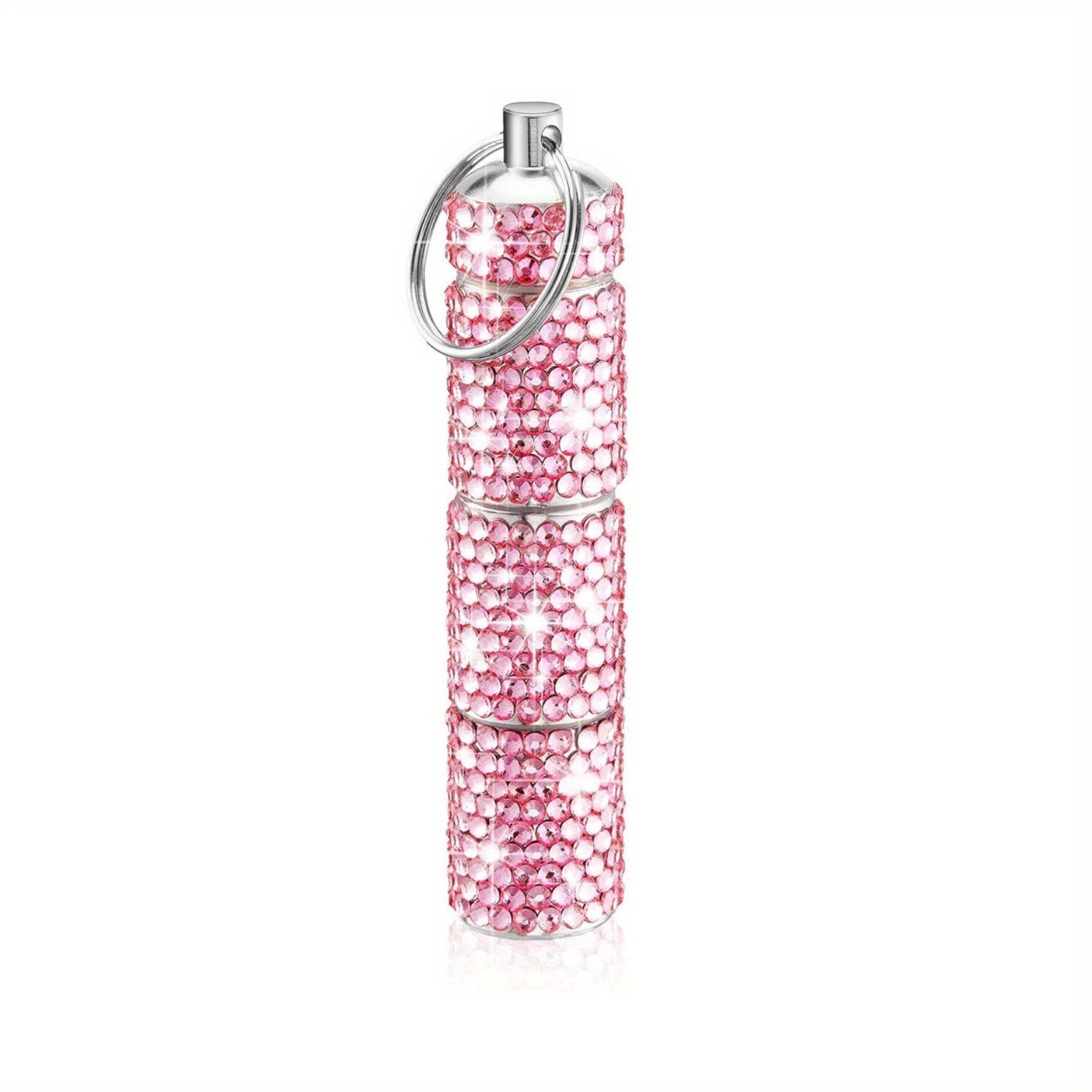 Rhinestone Pill Case Container Keychain for Travel