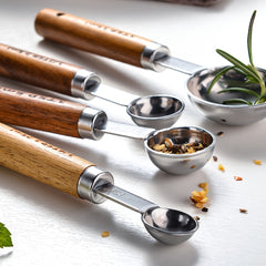8pcs Measuring Cups & Spoons Set Stainless Steel Wooden Handle