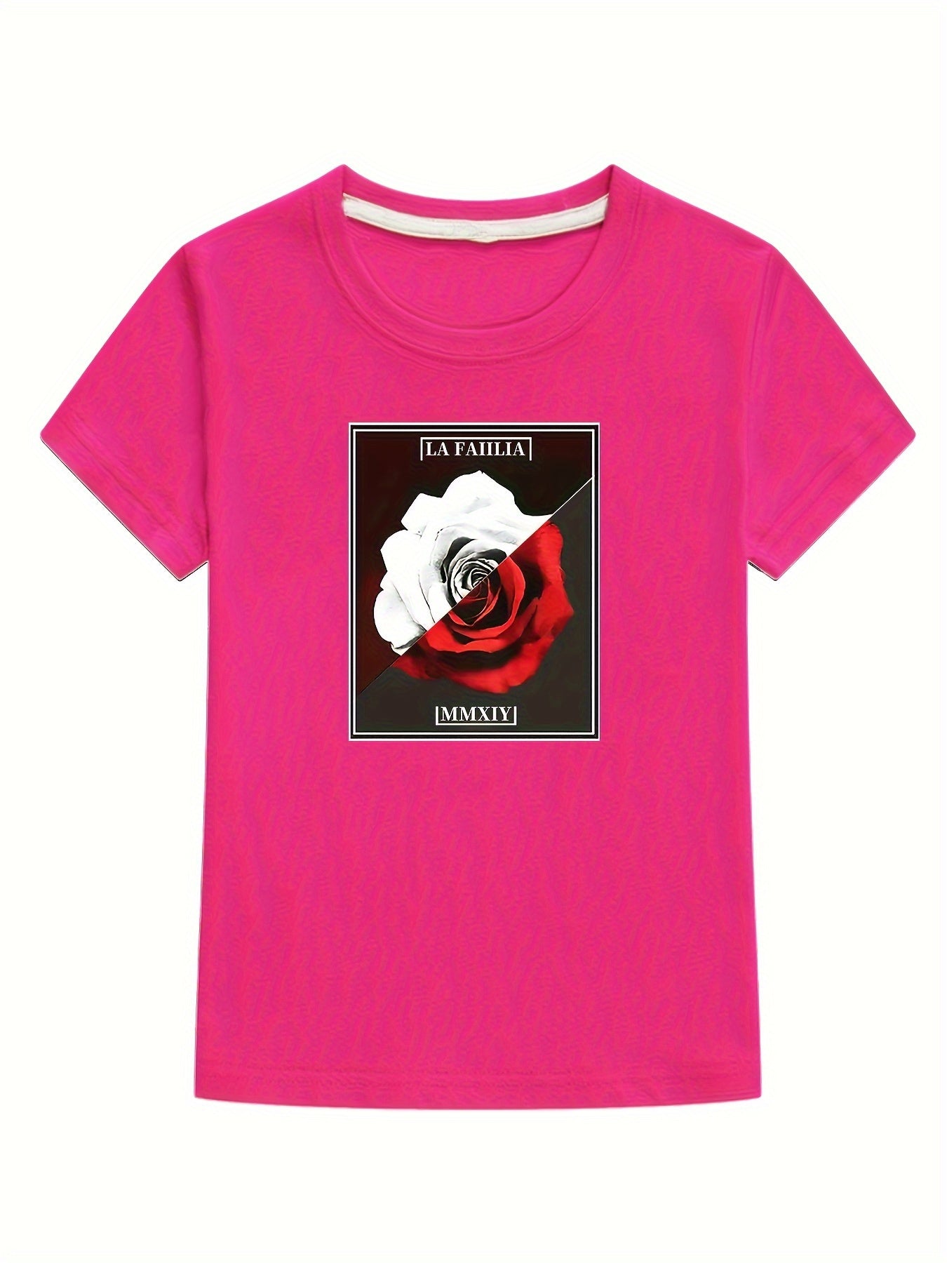 Girl's Mysterious Rose Print Outdoor Sport Tee Tops