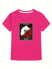 Girl's Mysterious Rose Print Outdoor Sport Tee Tops
